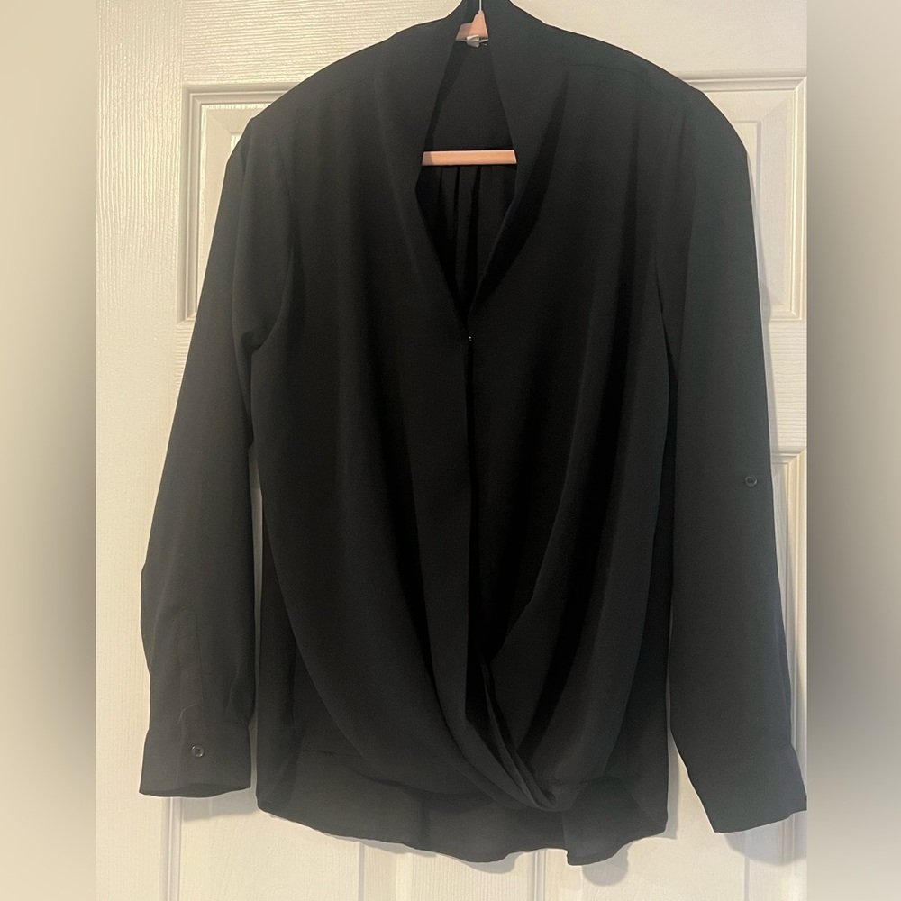 Pleione Black Surplice Blouse Sz M